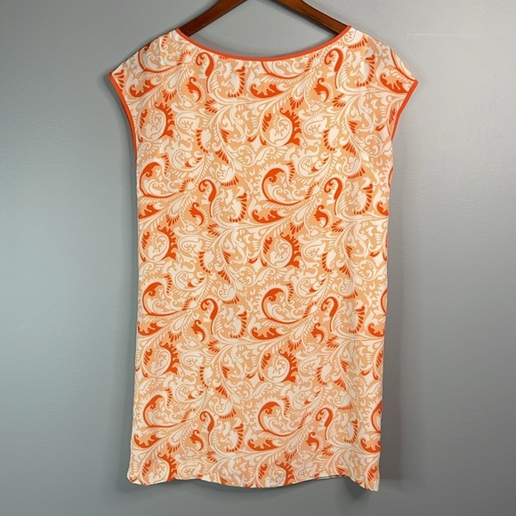 CLUB MONACO Silk Printed Shift Tunic Top Orange Peach Cap Sleeve Lined Size XS - Picture 7 of 11